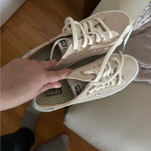 Keds Women's Casual Canvas Sneakers in Cream with Mint Heel